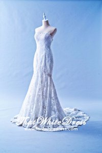 401W004 Trumpet French Lace Straight Tube single tier Wedding Dress Designer Malaysia