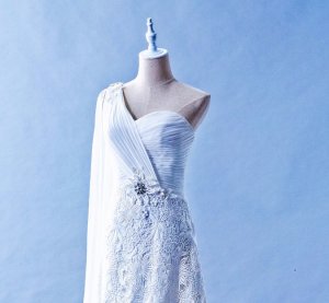 408W03 LL One Shoulder 3D French Lace Grecian Top Malaysia Wedding Dress Designer Rental