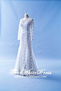 408W08 LL Long Sleeves 3d Lace floor Wedding Dress Designer Malaysia