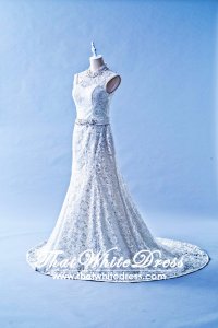 401W012 HH Trumpet Oriental sheer lace back Wedding Dress Designer Malaysia