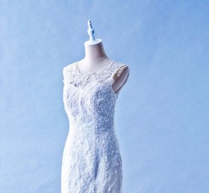 412W03 MM Strap Trumpet Tieback Illusion cover back Top Malaysia Wedding Dress Designer Rental