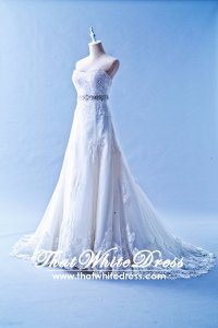 412W09 XJ A line lace crystal belt Wedding Dress Designer Malaysia