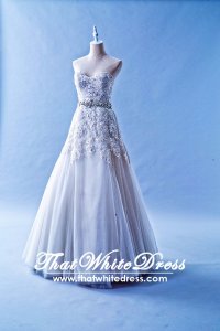 412W11 XJ A line Silver Alencon Lace Top Wedding Dress Designer Malaysia