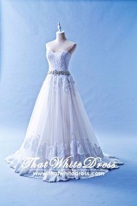 502W09 XJ Princess A Line 2 layer Lace Train Crystal Belt Wedding Dress Designer Malaysia