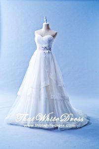 502W05 XJ Organza Pleated Sweet Heart Princess Ruffle Peach Belt Wedding Dress Designer Malaysia