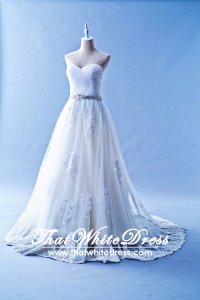502W10 XJ Pleated Sweet Heart Lace Train A Line Wedding Dress Designer Malaysia