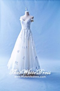 502W16 XJ Off Shoulder A line Grey Belt Wedding Dress Designer Malaysia