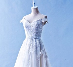 502W17 XJ Off Shoulder A line Belted A line Top Malaysia Wedding Dress Designer Rental
