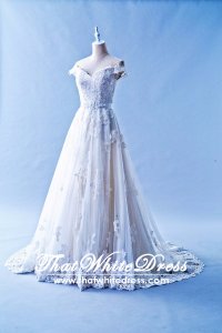 502W17 XJ Off Shoulder A line Belted A line Wedding Dress Designer Malaysia