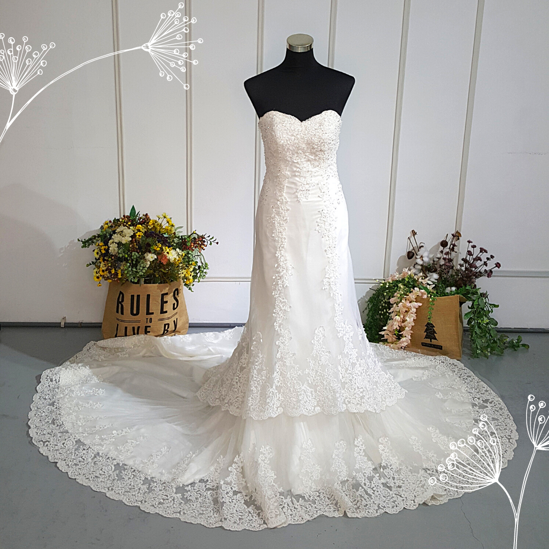 fitted lace wedding dress Feather-Trim Long Beaded Mermaid Prom Dress CC2308 Royal / 2 main image 1