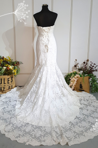 401W004 Trumpet French Lace Straight Tube single tier b Wedding Dress Rental Mermaid