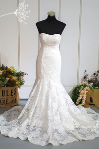 401W004 Trumpet French Lace Straight Tube single tier Malaysia Wedding Dress Rental Mermaid