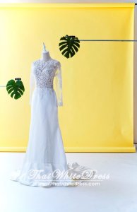 610CCW01 Long Sleeves Illusion Satin button back Wedding Dresss Malaysia Baju Pengantin KL