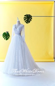 610LLW03 LL Long Sleeves V neck low back Cassandra Wedding Dresss Malaysia Baju Pengantin KL