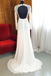 33 Long sleeves Sexy Deep V neck Low Back Berta Bride French Chantilly Lace Chiffon Garden Beach Wedding Dress Rental Gaun Baju Pengantin Muslimah Kahwin Nikah Sanding Malaysia Kuala Lumpur Petaling Jaya