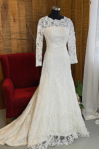 29 Straight Boat Neck Long Sleeves French Alencon Corded Lace Trumpet Mermaid Wedding Dress Gaun Baju Pengantin Muslimah Kahwin Nikah Sanding Malaysia Kuala Lumpur Petaling Jaya