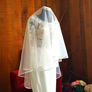 27 VPb005 Premium Bride Wedding Veil Plain Soft Tulle Veil Short FingerTip Satin Lining /Veil Tudung Pengantin Nikah Sanding High Quality