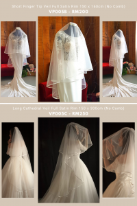 13 VT005 Premium Bride Wedding Veil Plain Soft Tulle Veil Short FingerTip Satin Lining /Veil Tudung Pengantin Nikah Sanding High Quality