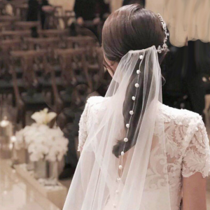 77 VTCMa015 Premium Bride Wedding Veil Plain Soft Tulle Veil Short FingerTip Single Pearl/Veil Tudung Pengantin Nikah Sanding Hair Accessories Kuala Lumpur Korean