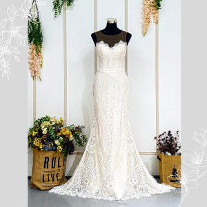 202BYW01 Cerona Skin Button back Illusion Baroque full lace  trumpet sheath bride malaysia rental custom make