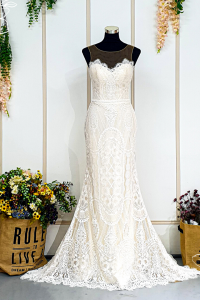 202BYW01 Cerona Skin Button back Illusion Baroque full lace  trumpet sheath bride malaysia rental custom make