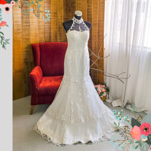 305W010 AL Trumpet Halter Lace Oriental collar a wedding dress malaysia