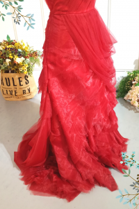 401Ev005  Maroon Vera Wang inspired Farrah Rose Ruffles a Evening Dress rental Malaysia c