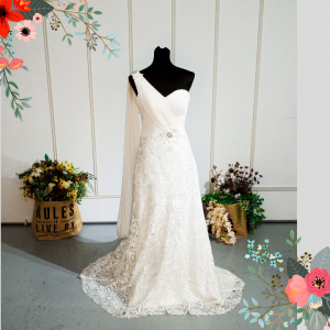 408W03 LL One Shoulder 3D French Lace Grecian a Wedding Dress Rental Malaysia