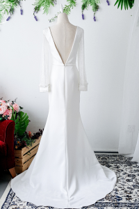 808BYW01 Meghan Long Sleeves Plain Satin Sparkle sleeves wedding dress minimalist crepe Malaysia rent pengantin bride V back