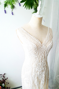 808LLW02 Sammie Deep V Spanish Guipure Deep V back trumpet mermaid bridal designer malaysia rental custom make