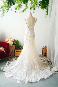 808LLW02 Sammie Deep V Spanish Guipure Deep V back trumpet mermaid bridal designer malaysia rental custom make