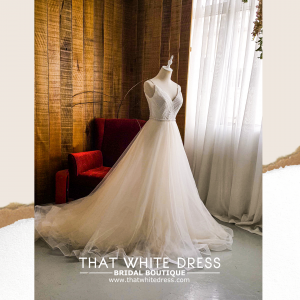 812BY02W02 Laryssa Spag Strap V neck sequin bodice sheath A line Princess Bride Wedding Dress Designer Premium White Rental Kuala Lumpur