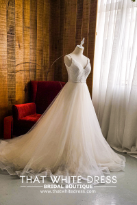 812BY02W02 Laryssa Spag Strap V neck sequin bodice sheath A line Princess Bride Wedding Dress Designer Premium White Rental Kuala Lumpur