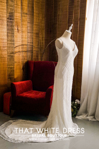 812BY02W02 Laryssa Spag Strap V neck sequin bodice sheath Bride Wedding Dress Designer Premium White Rental Kuala Lumpur