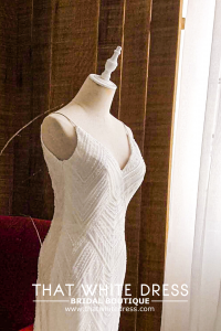 812BY02W02 Laryssa Spag Strap V neck sequin bodice sheath Bride Wedding Dress Designer Premium White Rental Kuala Lumpur