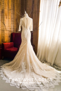 909BY05W02 Dara LS Beige trumpet Guipure French Chantilly lace d Bride Wedding Dress Designer Premium White Rental Kuala Lumpur