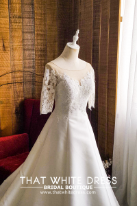 909BY05W04 Lara Long Sleeves Duchess Satin A line Mikado Silk b Bridal Gown Signature Designer Custom make rental Kuala Lumpur