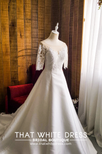 909BY05W04 Lara Long Sleeves Duchess Satin A line Mikado Silk d Bridal Gown Signature Designer Custom make rental Kuala Lumpur