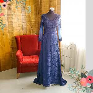 Evening Dress 601EL06 LY Plus Navy Blue Long Sleeve Trumpet a mom of bride