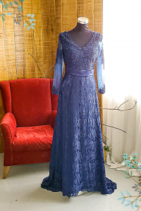 Evening Dress 601EL06 LY Plus Navy Blue Long Sleeve Trumpet a mom of bride