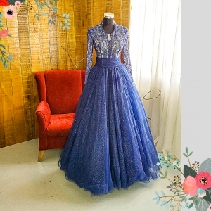 Evening Dress 807XNE01 Kelly Navy Blue High neck illusion Princess Zip Evening Kahwin Pengantin Wedding Reception