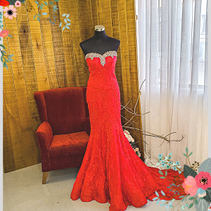 Evening Dress CC610E01 Red Sweet Heart Trumpet Pronovias a Swarovski Crystal Malaysia wedding reception rental