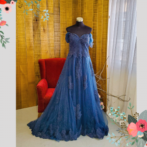 Evening Dress LZ608EL01 LZ Plus Navy Sweet Heart Alencon Lace A line a pengantin besar majlis kahwin