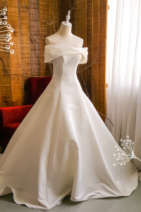 203BYW03 Saleena Off shoulder Long Sleeves Duchess Satin Princess c Bride Wedding Gown Premium Designer Malaysia rental