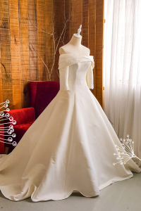 203BYW03 Saleena Off shoulder Long Sleeves Duchess Satin Princess a Bride Wedding Dress Designer Premium White Rental Kuala Lumpur
