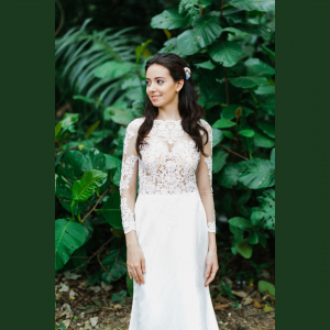 610CCW01 Long Sleeves Illusion Satin button back 12 Bride Wedding Gown Premium Designer Malaysia rental