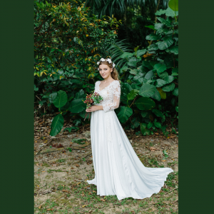 608LL05 LL Lilian Long Sleeves Berta Bride Silk Chiffon 10 Long Sleeves Wedding Dress Rental Kuala Lumpur, French Lace wedding Dress rental Malaysia, 