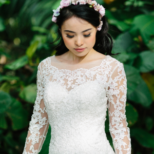 605LL02 LL Long Sleeves Illusion Lace Neck Low Back Tie 5 Gaun Pengantin Muslimah Malaysia sewa Kahwin Nikah