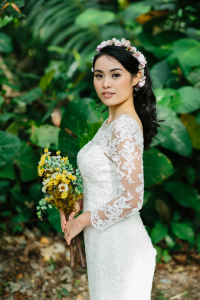 605LL02 LL Long Sleeves Illusion Lace Neck Low Back Tie 12 Malay Bride Malaysia, Bridal Dress rental Petaling Jaya