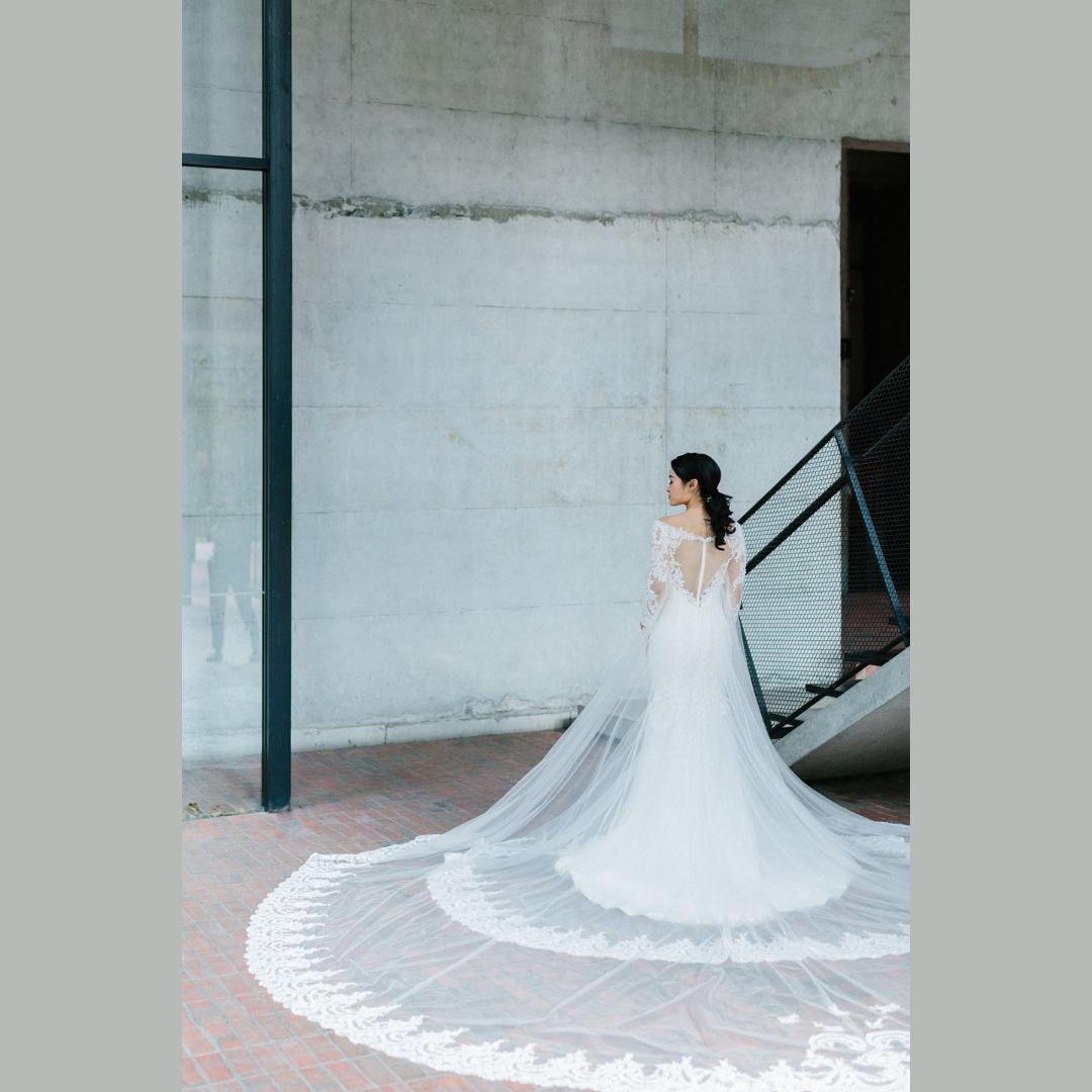 605LL03 LL Long Sleeves Illusion Back Zip Long Train Wedding Dress